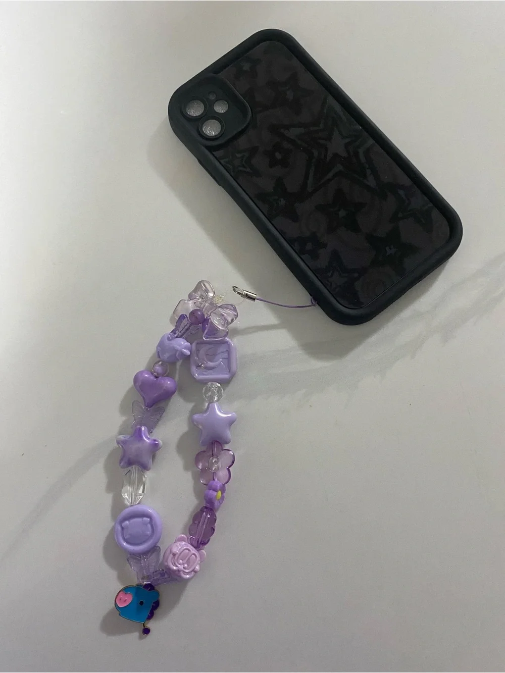 Purple Beaded Phone Charm Strap with Cute Animal Accent